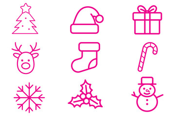 Festive vector flat illustration showcasing various Christmas themed icons and symbols