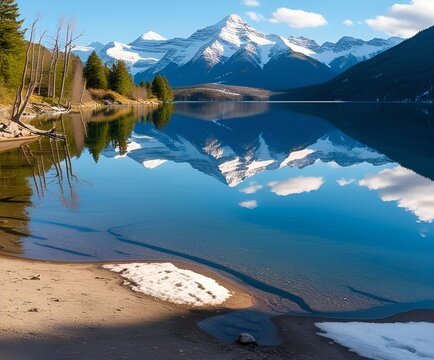 mountain lake and blue sky