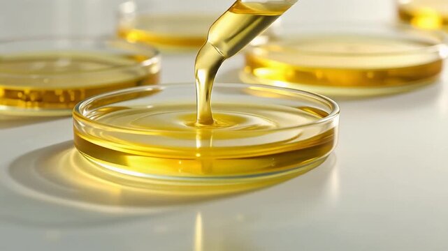 ピペットから落ちる一滴がペトリ皿に波紋を描く科学的描写