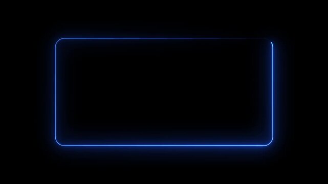 Blue neon rectangle outline glowing on a black background