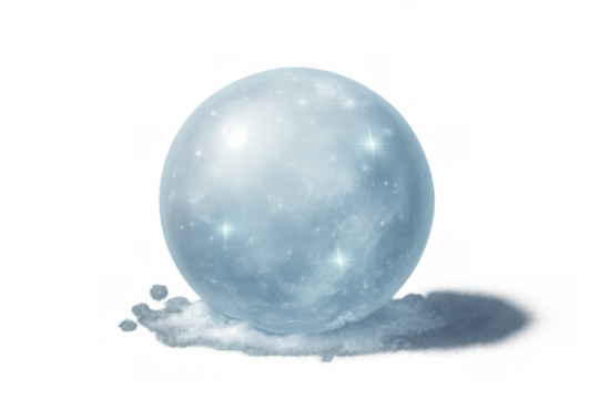 Snow globe concept, magic crystal ball with sparkling snow and ice, winter holiday design on transparent background