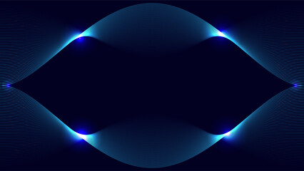 Abstract glowing blue wave lines forming a symmetrical futuristic pattern on a dark background