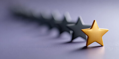 A gold star stands out from a row of black stars on a purple background, symbolizing excellence or distinction among many options