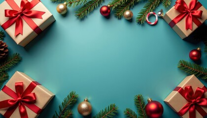 Holiday gift preparation festive setting image of christmas presents decorative atmosphere top-down view seasonal celebration