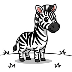 Obraz premium Cute cartoon zebra standing on grass with black and white stripes animal illustration