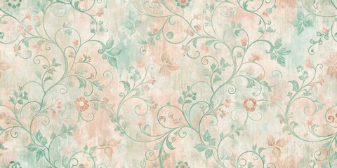 Elegant Pastel Floral Swirl Design, Perfect for Vintage-Inspired Home Decor Projects, Featuring Delicate Peach and Mint Green Hues on a Textured Background