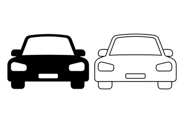 Car Front View Icon Set Black and Outline