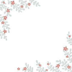 Green mint brush of leaves and vintage wild flower frame illustration for decoration on Christmas holiday and rustic nature.