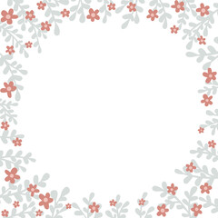 Green mint brush of leaves and vintage wild flower frame illustration for decoration on Christmas holiday and rustic nature.