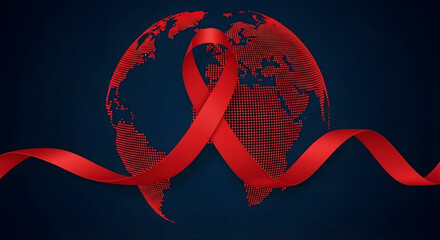 Global Awareness and Support for HIV/AIDS Prevention, Testing, and Treatment with a Red Ribbon Symbolizing Hope and Solidarity Around the World