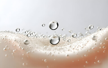 Clear bubbles rising in soft foam, creating a refreshing atmosphere and a sense of celebration.