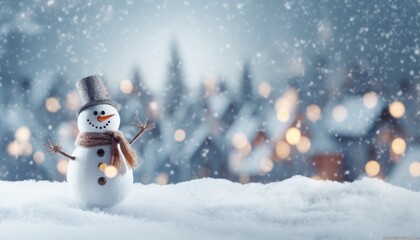 Obraz premium Christmas winter background with snow and blurred bokeh.Merry christmas and happy new year greeting card with copy-space.