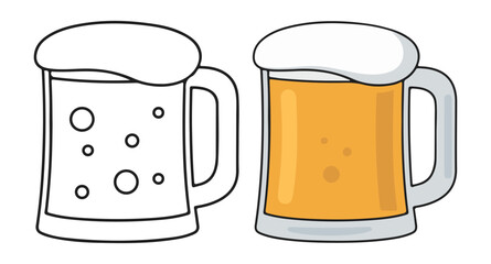 Beer Mug with Foam Icon Color and Outline Set