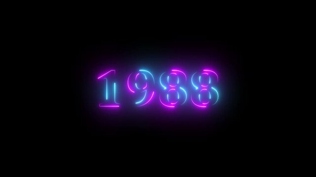 1988 neon line text. Abstract 1988 neon text animation ,For neon color Glowing neon number text background 4k video animation . 1988 title metal text on glowing text animation black background