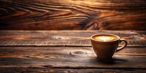 Aromatic Coffee Drink with Heart Design in a Cup on Rustic Wooden Surface