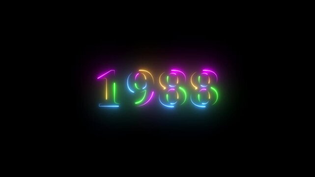 1988 neon line text. Abstract 1988 neon text animation ,For neon color Glowing neon number text background 4k video animation . 1988 title metal text on glowing text animation black background