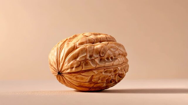 Rotating walnut on neutral background showcasing texture and detail