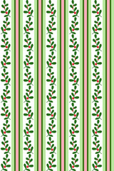 seamless striped pattern with berrie branches design for new year and christmas holidays background. Cute design for Christmas wrappings, textile and backgrounds