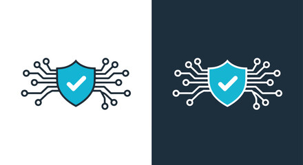 Digital security shield circuit - Vector icon symbol for website - Icon vector - Blue icon vector - Line and glyph solid icon and logo template