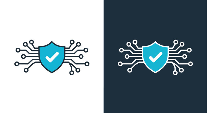 Digital security shield circuit - Vector icon symbol for website - Icon vector - Blue icon vector - Line and glyph solid icon and logo template