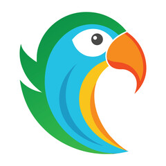 Cute blue cartoon parrot bird character vector illustration with flower and beak