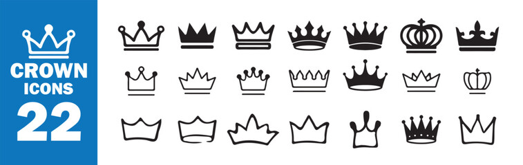 Flat Crown Icon Set, Elegant Royal Design Elements