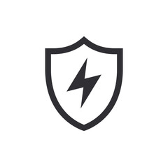 Shield icon. Security icon. Electricity protection. Lightning icon. High voltage. Electrical safety. Protection against electric shock. Safety system. Protection icon. Thunderbolt sign. Shield