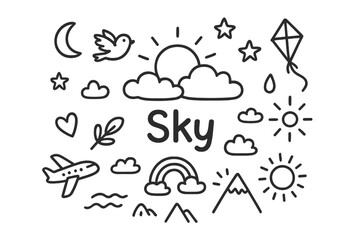Fototapeta premium Doodle Sky Elements. Sky. Hand-drawn doodle illustration of Sky. In the middle, one slightly larger central