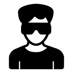 Guy in sunglasses solid icon, vision treatment concept. Vector graphics. Blind man with glasses, avatar sign on white background, style icon mobile or web design.
