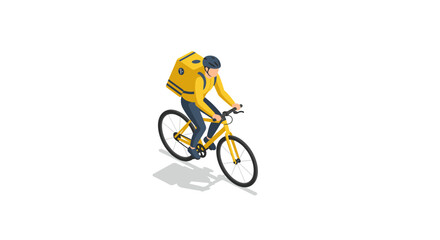 Fototapeta premium Delivery cyclist with helmet and backpack in isometric style on white background