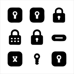 Set of black security and lock icons on a