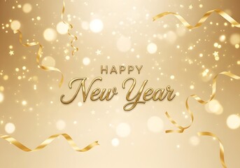 Festive New Year celebration background featuring golden confetti and shimmering lights