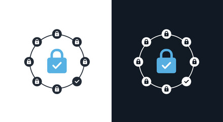Secure network system data lock - Vector icon symbol for website - Icon vector - Blue icon vector - Line and glyph solid icon and logo template