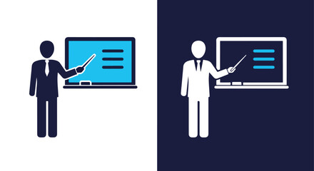 Educator teaching on whiteboard - Vector icon symbol for website - Icon vector - Blue icon vector - Line and glyph solid icon and logo template