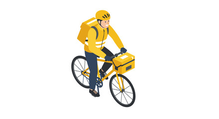 Naklejka premium Delivery rider on yellow bicycle in isometric style