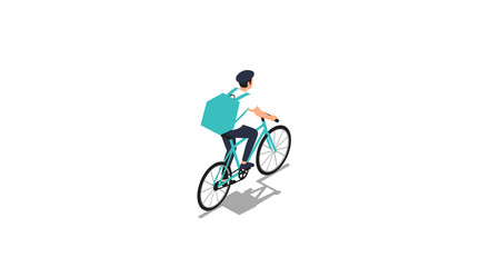 Obraz premium Isometric bicycle delivery courier with backpack in motion