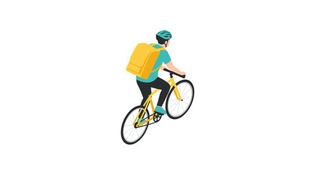 Fototapeta premium Isometric delivery cyclist with yellow backpack in motion