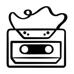 Hand drawn cassette tape icon, symbolizing music, nostalgia, and retro audio culture. Represents recording, vintage sound, and old-school entertainment.
