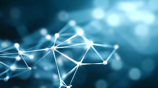 Abstract network with connection lines defocused blue tech, faceless digital mesh, datum visualization detail, blurred geometric background, computer wallpaper concept, science str