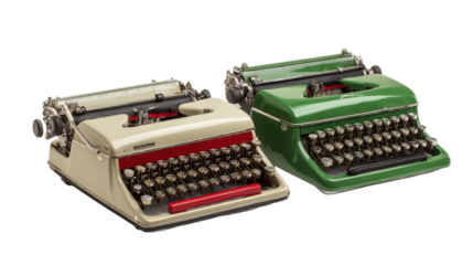 Vintage Typewriters: Retro vintage typewriters with elegant keys and classic design, isolated on a Transparent background, PNG file.