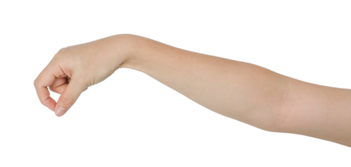 A human arm with a clenched fist, isolated on a white background.