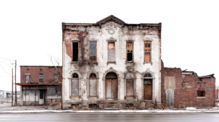 Urban Exploration Photography: Photography of abandoned buildings, hidden urban spaces, and forgotten places, isolated on a Transparent background, PNG file.