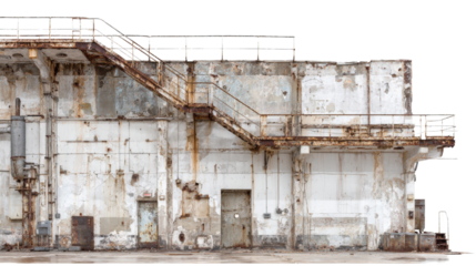 Urban Exploration Photography: Urban exploration photography of abandoned buildings, factories, and hidden spaces, isolated on a Transparent background, PNG file.