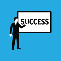 Business Presentation of Success on Large Screen. Presenter Highlighting Success Strategy.