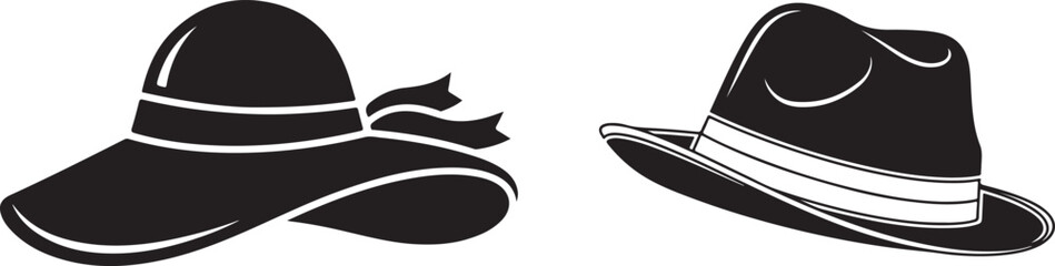 Classic Black and White Hat Silhouettes Fashion Headwear Vector Icons