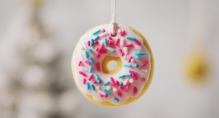 Donut ornament, pink icing, sprinkles