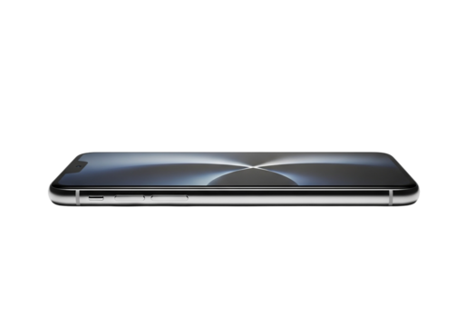 Sleek smartphone lying flat isolated on transparent background, showcasing its slim design and modern aesthetic appeal for tech enthusiasts