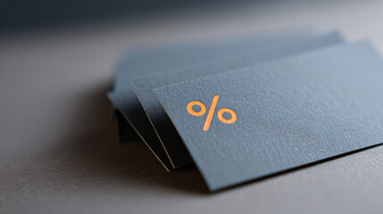 A stack of business cards with a percentage sign on them
