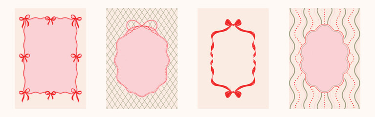 Set of 4 hand-drawn festive and whimsical frames and borders for holiday cards, invitations, and photo layouts, vector illustration.