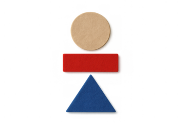 Felt geometric shapes forming a figure on transparent background, symbolizing person, learning, and creativity